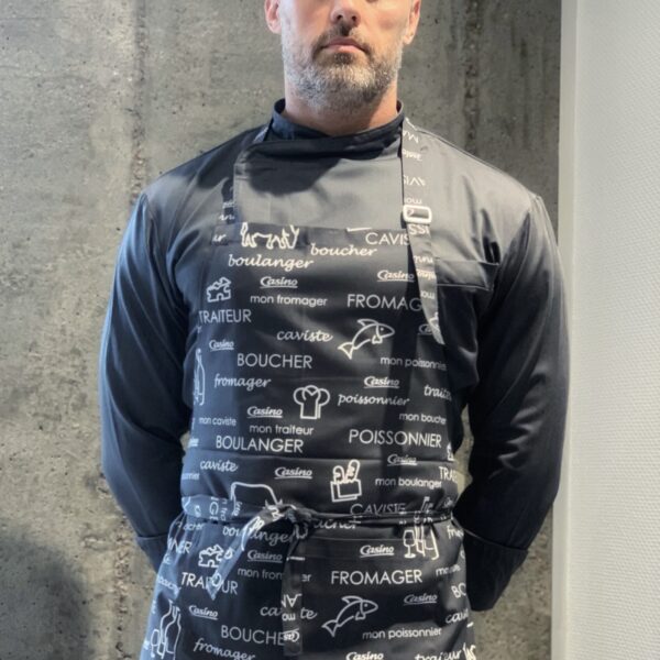 Фартух шеф-кухаря з нагрудником сірий з принтом з кишенею