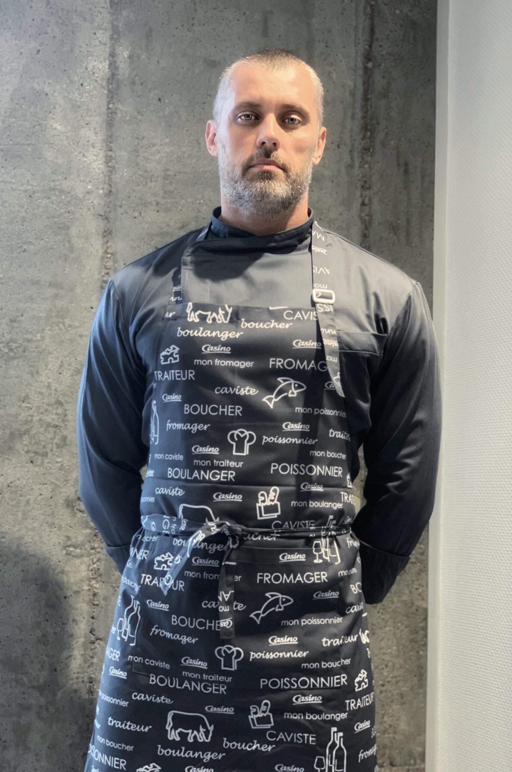 Фартух шеф-кухаря з нагрудником сірий з принтом з кишенею